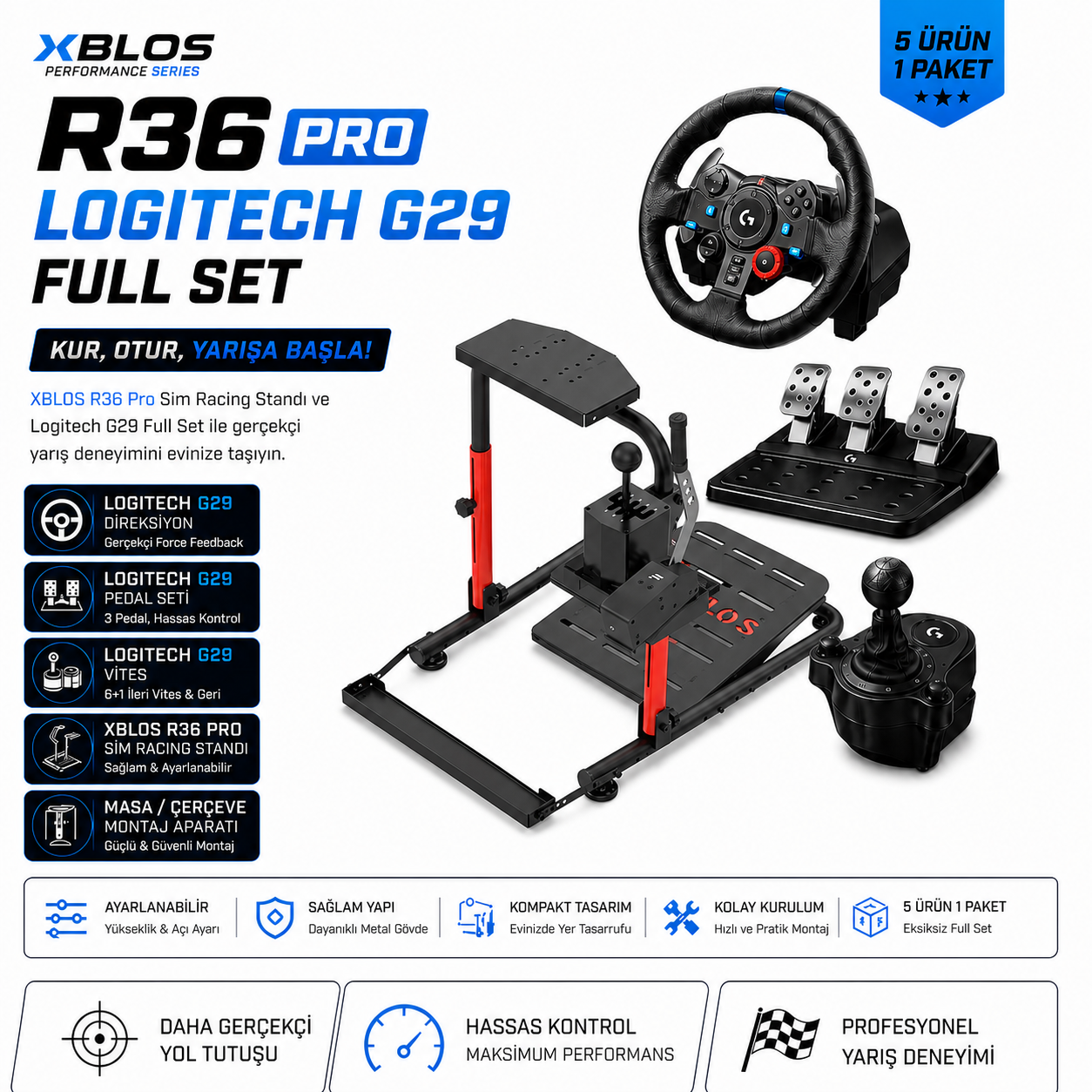 XBLOS R36 Pro + Logitech G29 Full Set Sim Racing Paketi